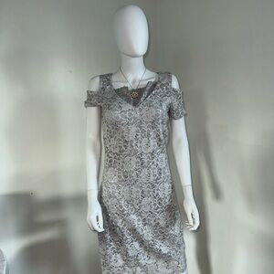 Elegant Gray Lace Off-Shoulder Dress